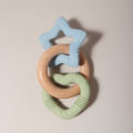 Silicone Star and Heart Teether with Teething Wooden Ring Baby Rattle Toy.