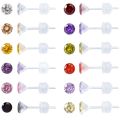 40 PCs Set Ear Studs With Stoppers in White and Multicolor Ear Hoops Earrings Rings Ear hooks 1mm and 2mm Ear Tops Plastic Body Single Stone Ear Stud for Women and Girls. 