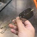 Photochromic Anti-blue Glasses Frameless Temperament Flat Lens Burst Glasses Men Sunglasses.