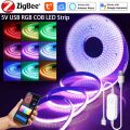 Zigbee Tuya Smart 5V USB RGB COB LED Strip Light 576LEDs/M Dimmable Smart Lamp Voice Control Room Decor Work with Alexa  lightify. 