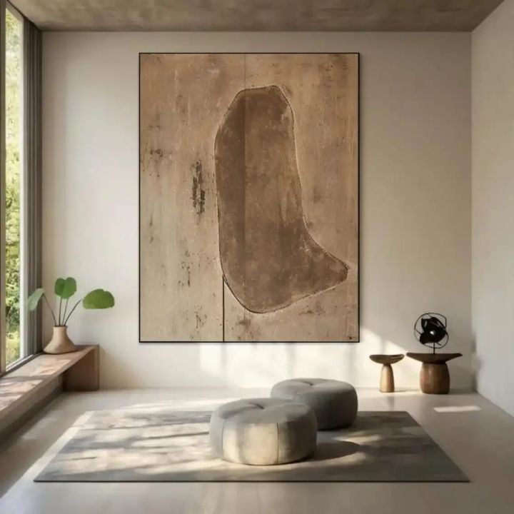 Beige 3D Texture Wall Art Boho Minimalist Hand Paited Painting Earth ...