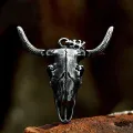 Black Fashion Vintage Animal Skull Necklace Stainless Steel Cow Head Pendant For Men Unique Amulet Jewelry Gift Dropshipping. 