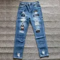 White Embroidery Skinny Ripped Jeans Men Cotton Stretchy Hole Slim Fit Hip Hop Denim Pants Casual Jeans for Men Jogging Trousers. 