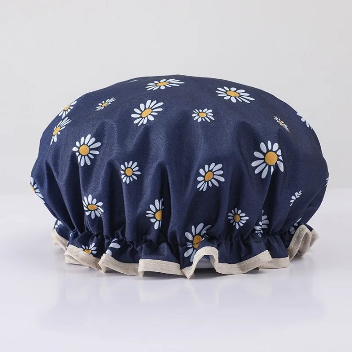 New Daisy Bow Lovely Thick Women Shower Caps Colorful Double Layer Bath Shower Hair Cover Adults Waterproof Kitchen Hats