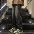 Star Embroidery Straight Casual Men Jeans Gothic Neutral New Wide Leg Loose Hip-hop Fashion Youth Streetwear Denim Trousers Y2K. 