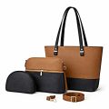 3-Piece Dual-Tone Women’s Handbag Set - Textured PU Leather Large Tote with Tassel Detail - Matching Crossbody Messenger Purse & Mini Pouch for Ladies - New 2026 Office & Party Wear Collection. 