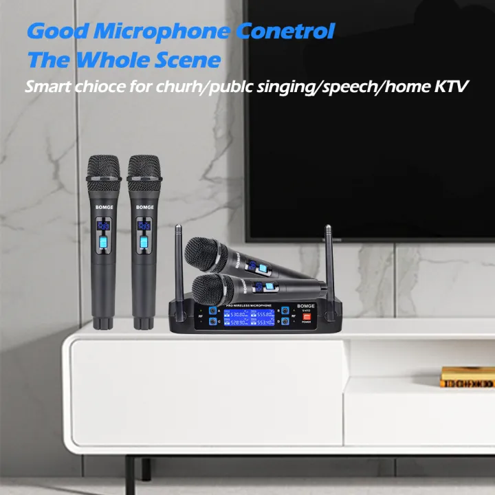 BOMGE%204%20channel%20wireless%20microphone%20System%20Cordless%20Mic%20Set%20With%20Four%20Handheld%20Mics%20Fixed%20Frequency,%20Long%20Range%20200ft%20-%20Image%205