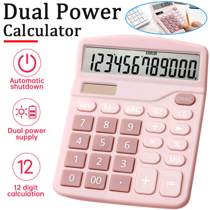 12 Digit Dual Power Calculator Solar Powered Accounting Office Portable Calculator Student Computer