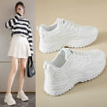 White Sneakers Women 2024 New Leather Chunky Sneakers Women's Sports Shoes Thick Tennis Vulcanized Shoes Basket Platform Shoes.