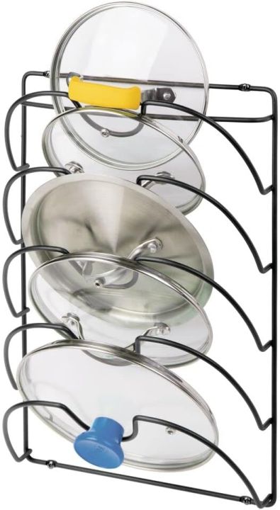 1%20pcs%20Metal%20Wire%20Pot%20and%20Pan%20Lid%20Rack%20Organizer%20for%20Kitchen%20Cabinet%20Doors%20or%20Wall%20Mount%20-%20Upright%20Storage%20Holder%20with%205%20Slots%20-%20Black%20-%20Image%203