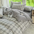 3pcs Simple, soft and skin-friendly duvet cover 3-piece set (1 duvet cover +2 pillowcases) (without core)Striped checkered.