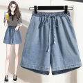 Plus Size Denim Shorts For Women 2024 Summer New Arrivals High Elastic Waist Soft Tencel Loose Blue Jeans Shorts Female Hot Sale. 