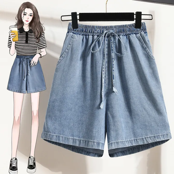 Plus%20Size%20Denim%20Shorts%20For%20Women%202024%20Summer%20New%20Arrivals%20High%20Elastic%20Waist%20Soft%20Tencel%20Loose%20Blue%20Jeans%20Shorts%20Female%20Hot%20Sale%20-%20Image%202