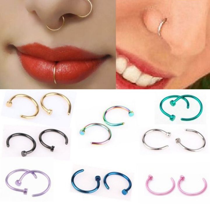 2/6/10Pcs Fake Nose Ring Lip Rings for Women, C Clip Lip Rings Nose