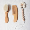 baby comb brush set newborn  set Natural Wool beech Wooden Comb baby bib pacifier clip  Kids  Baby Hair Brush. 