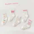 5 Pairs Bow Ties Kids Girls Mid-calf Socks Sweet Selected Combed Cotton Solid Breathable Comfortable Children's Socks for Girls. 