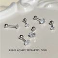 3Pairs Classic Round Cubic Zirconia Stud Earrings For Women Stainless Steel Women's Screw Earrings Tragus Piercing Jewelry .