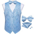 Suit Vest With Bow Tie Pocket Square Cufflinks Light Blue Black Red Paisley Luxury Wedding Prom Tuxedo Waistcoat for Men. 
