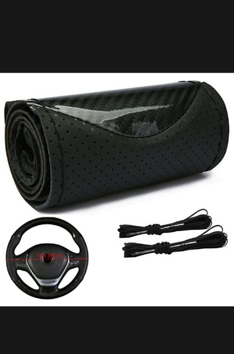 Universal Leather Steering Wheel Cover Carbon Fiber Pattern Fashion Sport Hand Stiches Soft Anti-Slip