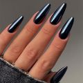 24pc/set Medium almond fake nails metallic mirror red black purple blue golden tips faux ongles y2k press on acylic false nail. 