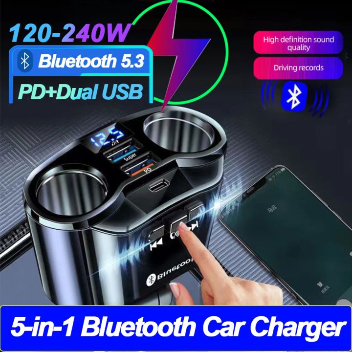 Car Cigarette Lighter Socket Splitter Charger PD QC3.0 Fast Charger Dual USB 4.8A Digital Display Power Adapter  For All Phone