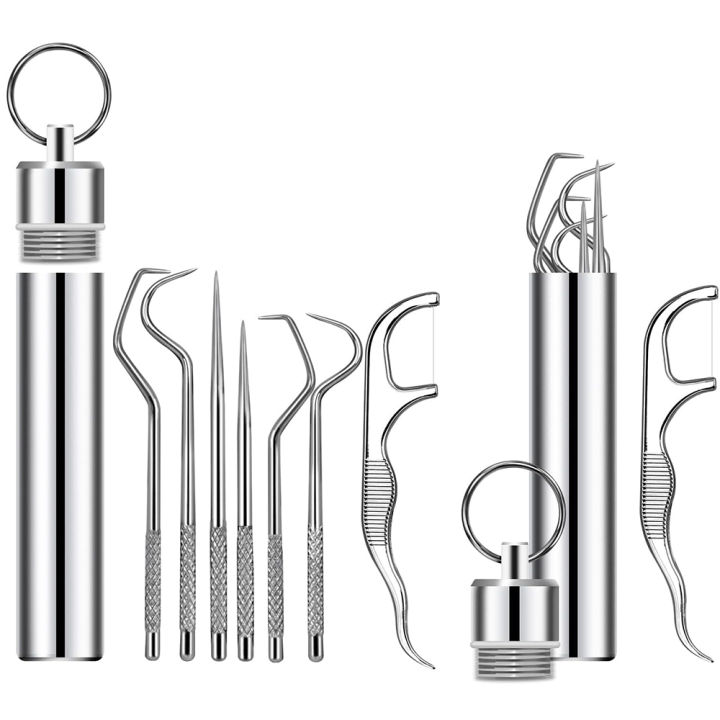 Portable Stainless Steel Toothpicks Pocket Set Reusable Metal Toothpicks Cleaning Kit Dental Floss For Travel Teeth Sticks