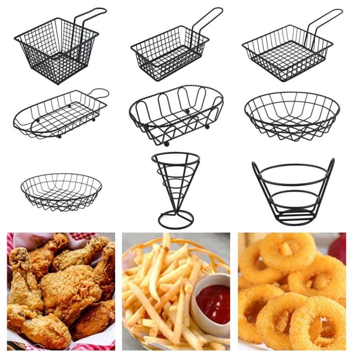 Fryers Basket Net Mesh Fries Chip Kitchen Tool Iron Fryer Food Storage Container Home BBQ French Fries Baskets with Handle