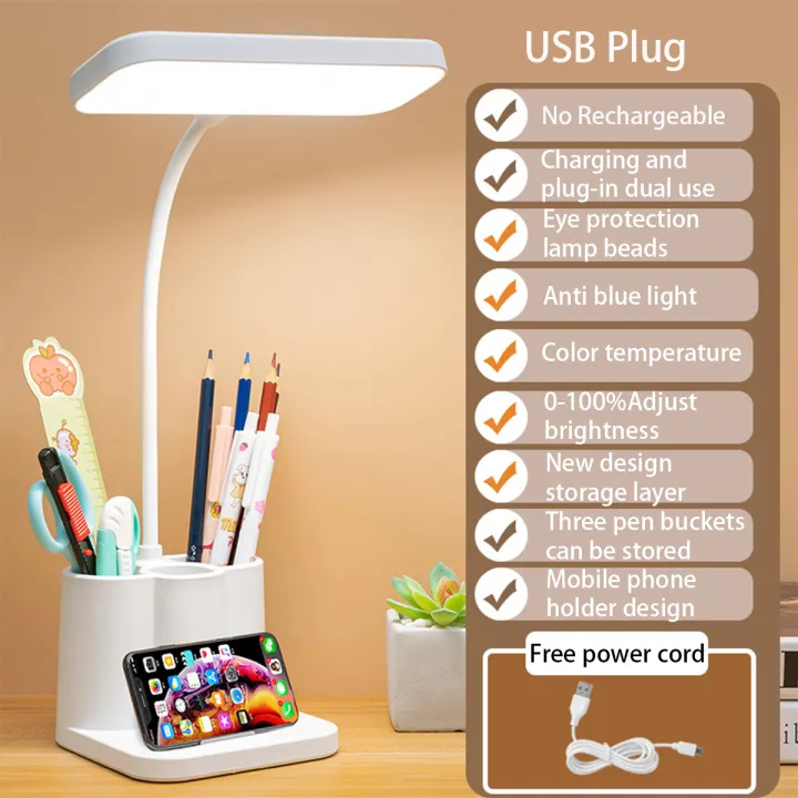 USB LED Table Lamp 3 Colors Eye Protection College Student Book Reading Lamp Night Light For Bedroom Bedside Learning Dormitory