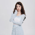 Women Floral Lace Pleated Bow Dance Tops Long Sleeves Pullover Blouses Girls Soft Thin Tulle Casual Tees Yoga Training Crop Top.