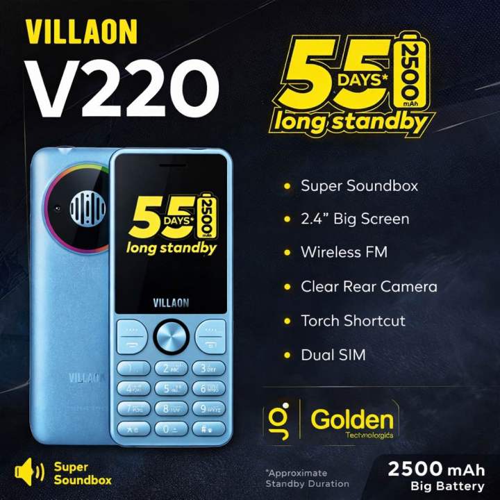 VILLAON V220 Feature Mobile Phone – 2500mAh Battery, 50 Days Standby ...