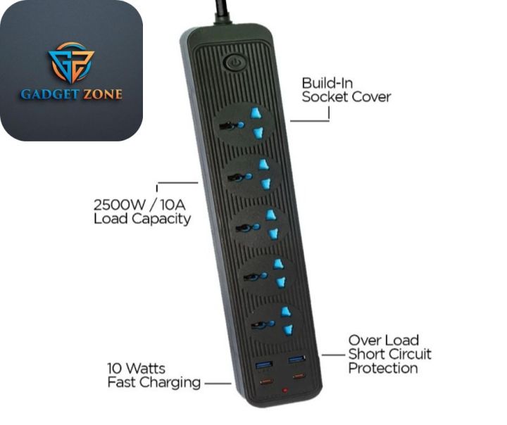 Smart Universal Extension Lead Board 5 Power Socket+2 USB + 2 Type C ...