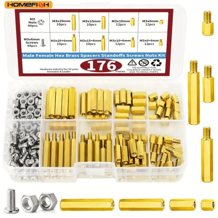 320-Piece M3 Motherboard Standoff & Screw Kit – Brass Hex Spacers, 304 Stainless Steel Screws & Nuts, Storage Box, For PC Builds & Electronics