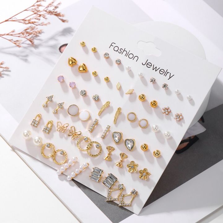 Geometric 30 Pairs/Lot Korean Fashion Sweet Heartshaped Imitationpearl Stud Earring For Women