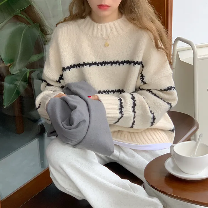 Women%20Sweater%20Casual%20Pullovers%20Autumn%20Winter%20Basics%20Knitted%20Korean%20Loose%20Striped%20O-neck%20Long%20Sleeve%20Elegance%20Sweet%20-%20Image%202