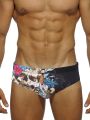 Men's Skull Pattern Drawstring Briefs, Summer Beach Swimming Trunks. 