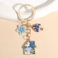 Cute Mushroom House Flower Enamel Keychain Colorful Fairy Tale Key Chains For Women Girls Souvenir Making DIY Jewelry Findings. 