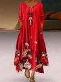 2024 New Fashion Trend Printed Long Sleeved Dress with Irregular Hem for Women. 