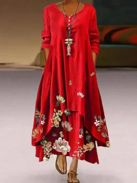 2024%20New%20Fashion%20Trend%20Printed%20Long%20Sleeved%20Dress%20with%20Irregular%20Hem%20for%20Women%20-%20Image%204