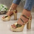 Summer Luxury Diamond Buckle Strap Women's Pumps Square Heel Solid Pumps Shoes Women Fashion Pu Platform High Heels Female. 