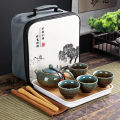 With Travelling Bag 4 Cups Chinese Kung Fu Tea Set Travel Set Ceramic Portable Teapot Porcelain Teaset Gaiwan Tea Cups Tea Tool.