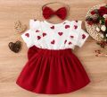 Eid Collection Baby Girl Heart Print 2 Piece Dress Set – Summer Cotton Red Half Sleeve Outfit (Newborn–3 Years). 