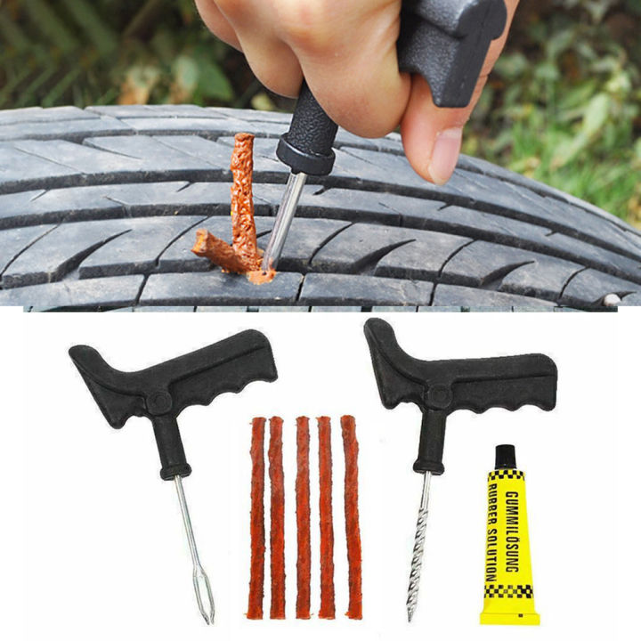 Car Tire Repair Tools with Rubber Strips Tubeless Tyre Puncture Studding Plug Emergency for Tire Strips Stirring Glue Repair Kit