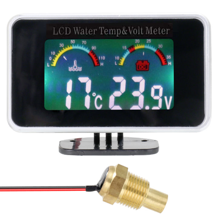 12V/24V 2 IN 1 Car LCD Gauge Water Temperature Meter Thermometer Voltmeter Gauges 10mm Temp Sensor 26~40mm Adapter(Optional) - 34 - View #2