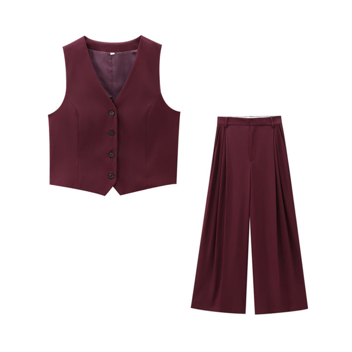 Women's%20Front%20Button%20Fitted%20Waistcoat%20and%20High%20Waist%20Pleated%20Wide%20Leg%20Pants,%20Female%20Two%20Piece%20Sets,%20Fashion%20-%20Image%207
