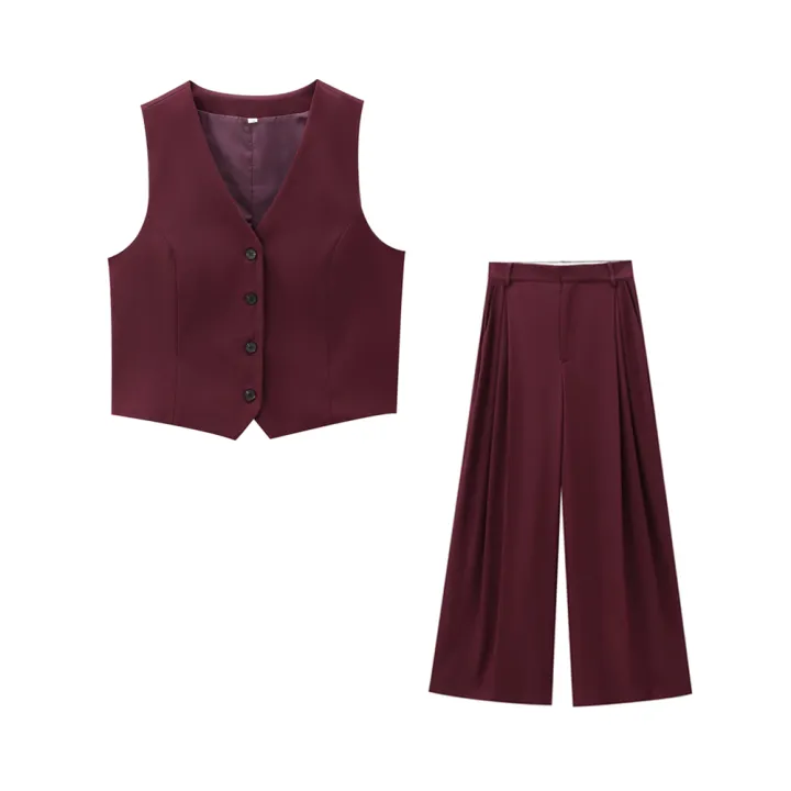 Women's%20Front%20Button%20Fitted%20Waistcoat%20and%20High%20Waist%20Pleated%20Wide%20Leg%20Pants,%20Female%20Two%20Piece%20Sets,%20Fashion%20-%20Image%207