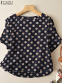 ZANZEA Casual Loose Polka Dot Blouses Women 2024 Summer Half Sleeve O Neck Blusas Mujer Holiday Fashion Everyday Shirt Tops.