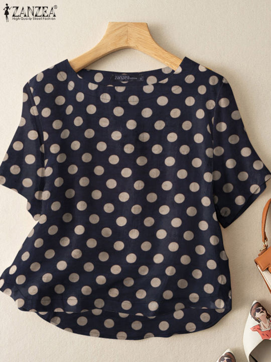 ZANZEA%20Casual%20Loose%20Polka%20Dot%20Blouses%20Women%202024%20Summer%20Half%20Sleeve%20O%20Neck%20Blusas%20Mujer%20Holiday%20Fashion%20Everyday%20Shirt%20Tops%20-%20Image%203