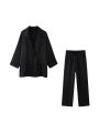 Women's Double-Breasted Loose Blazer Coat and High Elastic Waist Wide Leg Pants, Female Two Piece Sets, Fashion. 