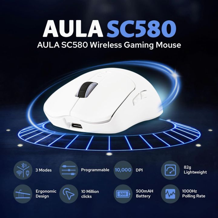 Sc580 Mouse AULA SC580 Three mode Rechargeable Ergonomic Bluetooth Gaming Mouse ...