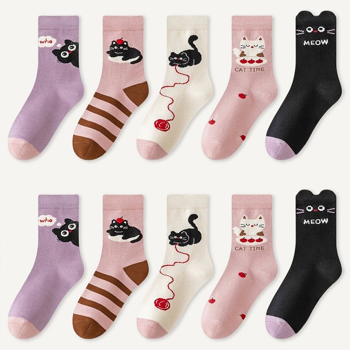 5%20Pairs%20of%20Kidsren's%20Socks%20Cartoon%20Cute%20Kitten%20Stripesd%20Pattern%20All%20Year%20Round%20Baby%20Boy%20and%20Girl%20Color%20Matching%20Cat%20Mid-Calf%20Socks%20Suitable%20for%20Daily%20Life%20-%20Image%206